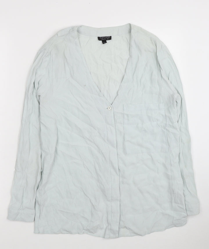 Topshop Womens Blue Viscose Basic Blouse Size 8 V-Neck