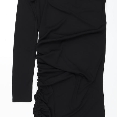 Zara Womens Black Polyester Mini Size S Round Neck Pullover - Ruched