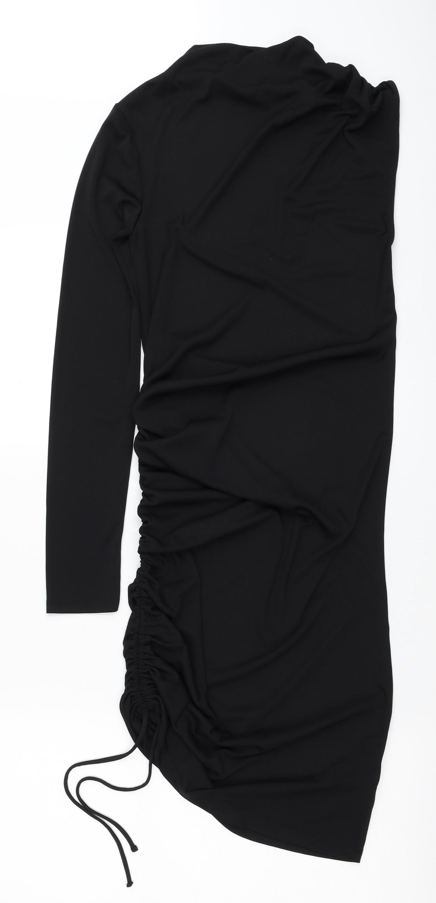 Zara Womens Black Polyester Mini Size S Round Neck Pullover - Ruched