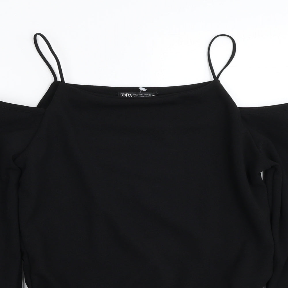 Zara Womens Black Cotton Bodysuit One-Piece Size L Snap
