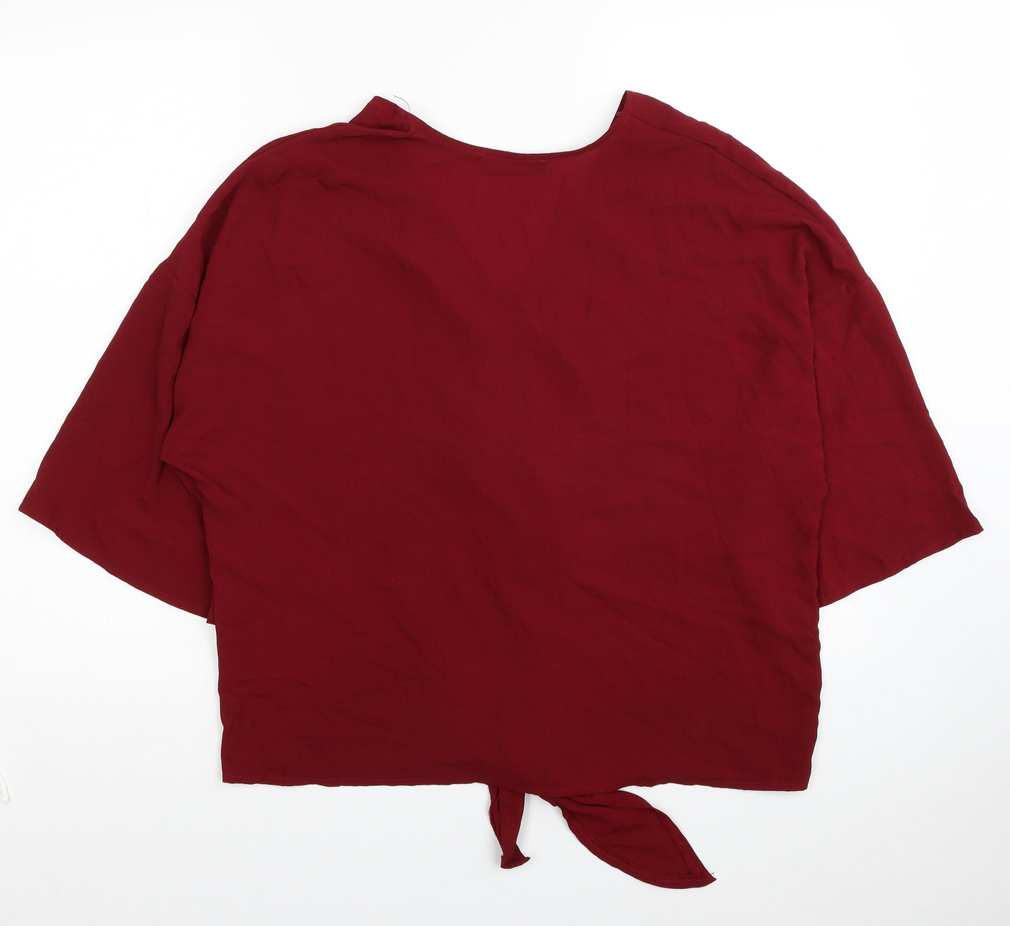 Select Womens Red Polyester Cropped T-Shirt Size 8 V-Neck - Knot Front
