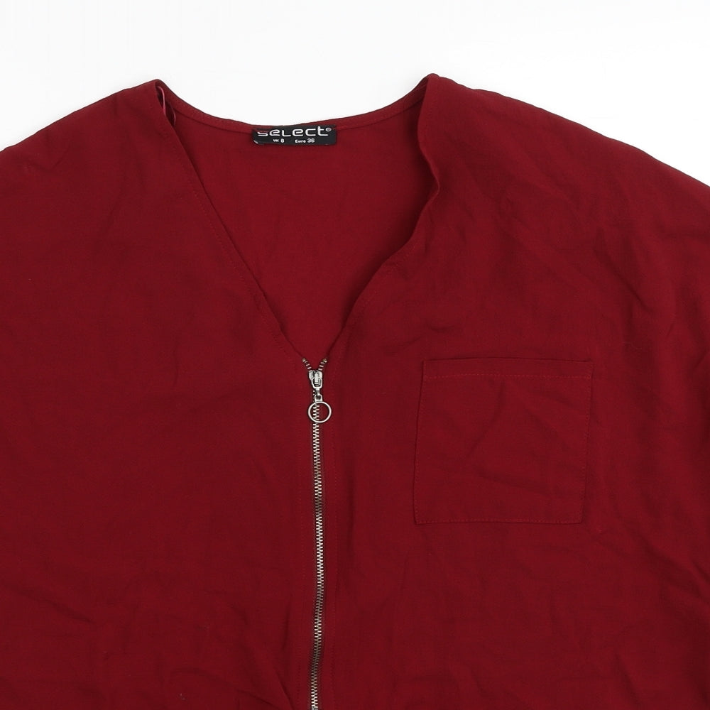 Select Womens Red Polyester Cropped T-Shirt Size 8 V-Neck - Knot Front