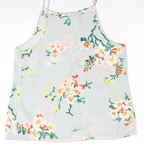 Warehouse Womens Grey Floral Polyester Basic Tank Size 14 Round Neck