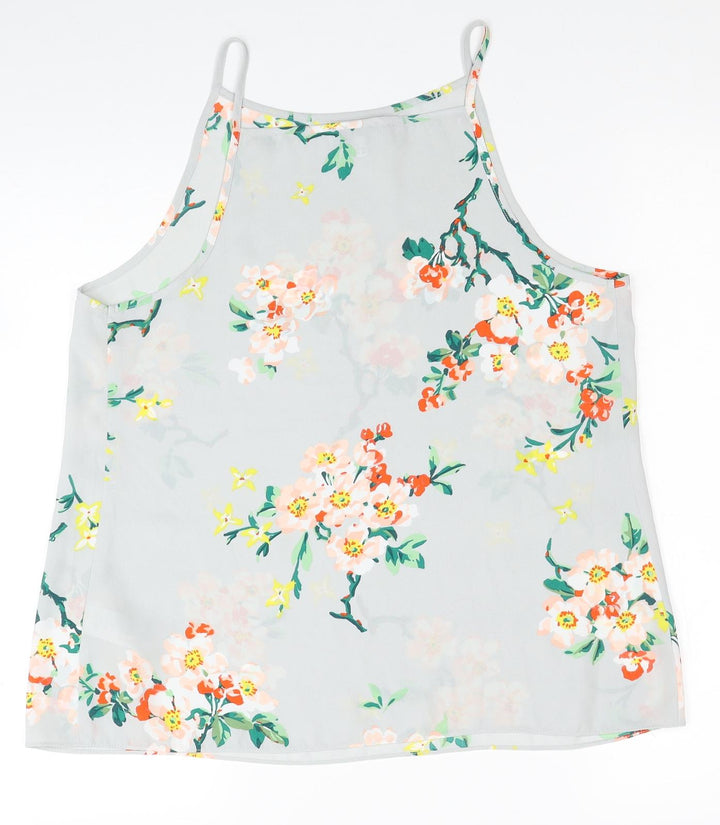 Warehouse Womens Grey Floral Polyester Basic Tank Size 14 Round Neck