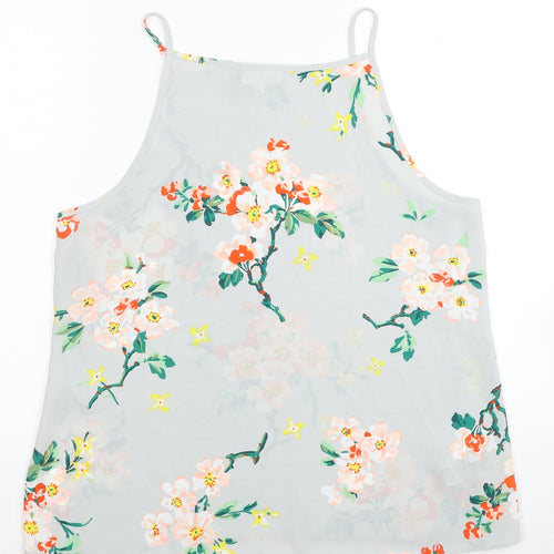Warehouse Womens Grey Floral Polyester Basic Tank Size 14 Round Neck