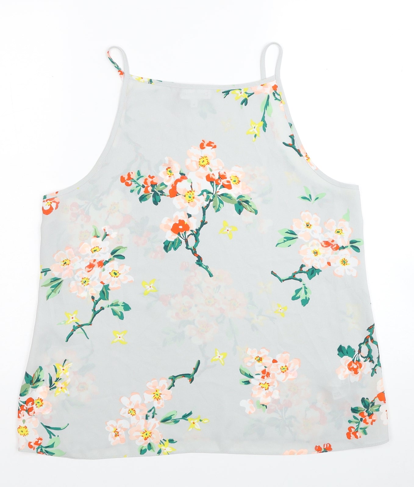 Warehouse Womens Grey Floral Polyester Basic Tank Size 14 Round Neck