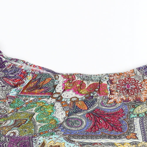 Preworn Womens Multicoloured Geometric Cotton Cropped Blouse Size M Round Neck