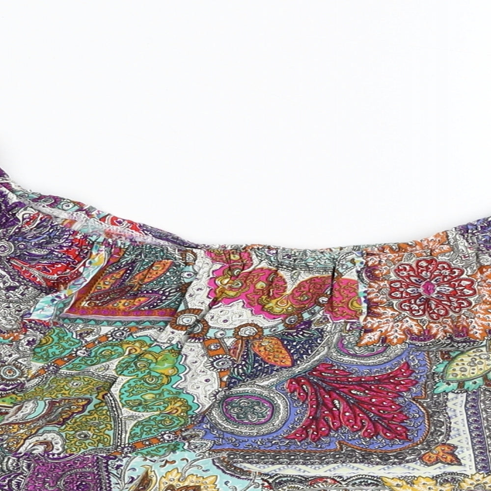 Preworn Womens Multicoloured Geometric Cotton Cropped Blouse Size M Round Neck