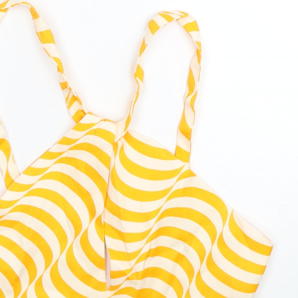 Zara Womens Orange Striped Viscose Cropped Tank Size XS Halter
