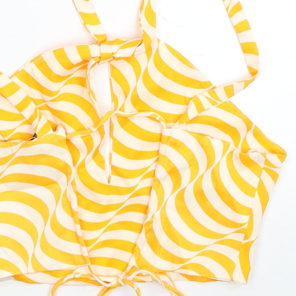 Zara Womens Orange Striped Viscose Cropped Tank Size XS Halter