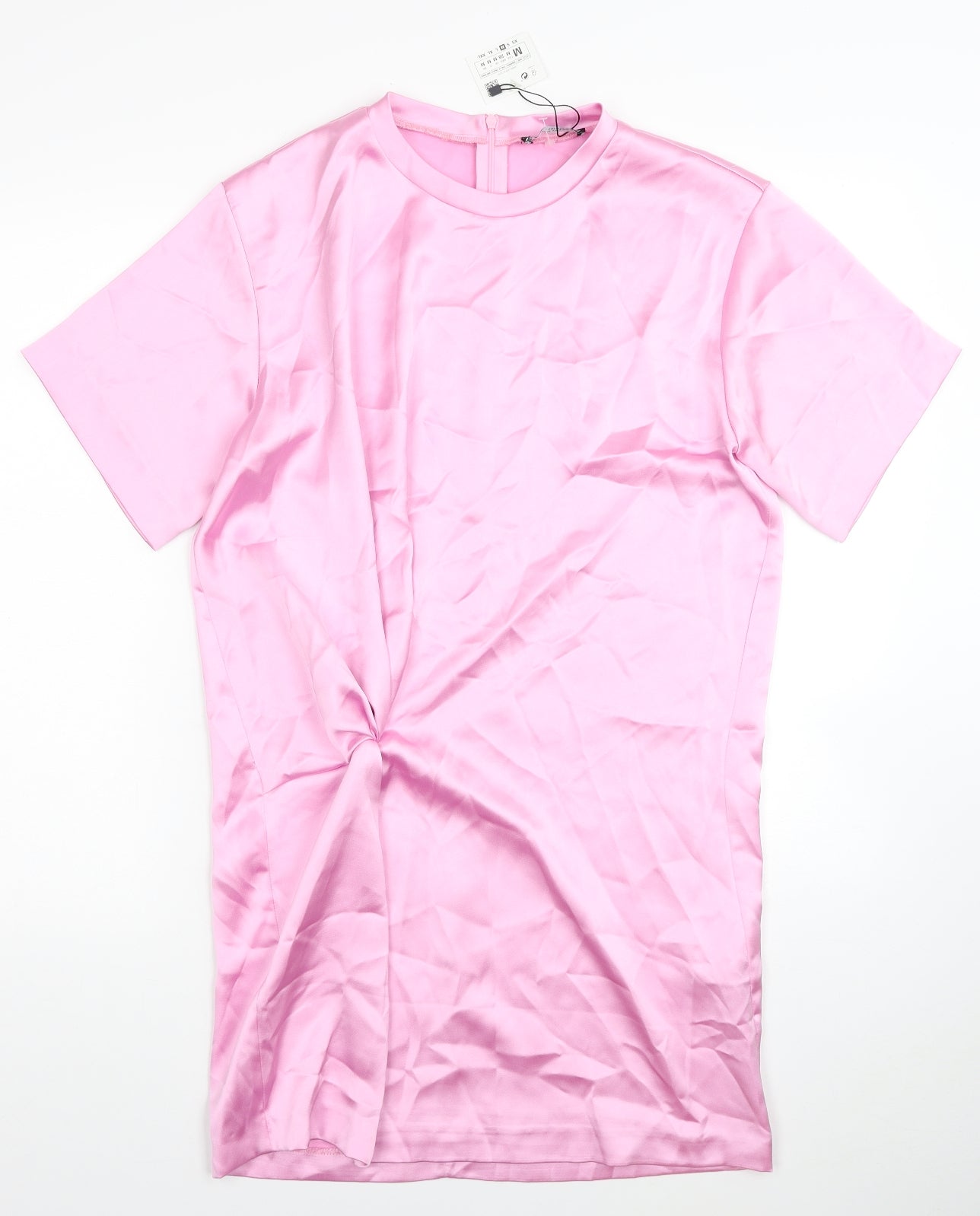 Zara Womens Pink Polyester T-Shirt Dress Size M Round Neck Zip
