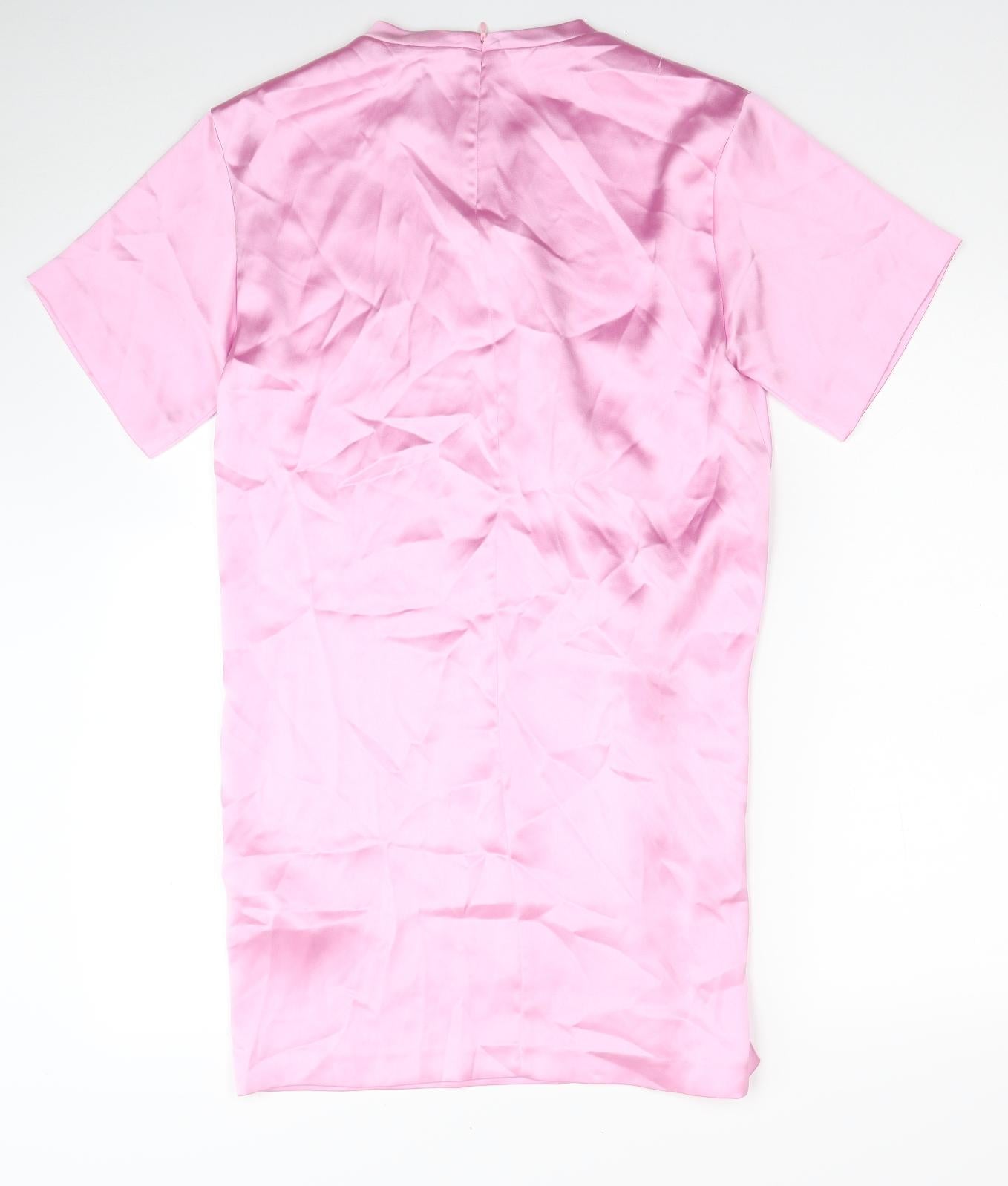 Zara Womens Pink Polyester T-Shirt Dress Size M Round Neck Zip