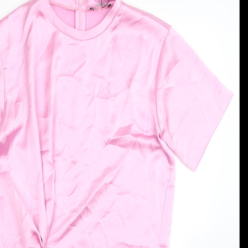 Zara Womens Pink Polyester T-Shirt Dress Size M Round Neck Zip