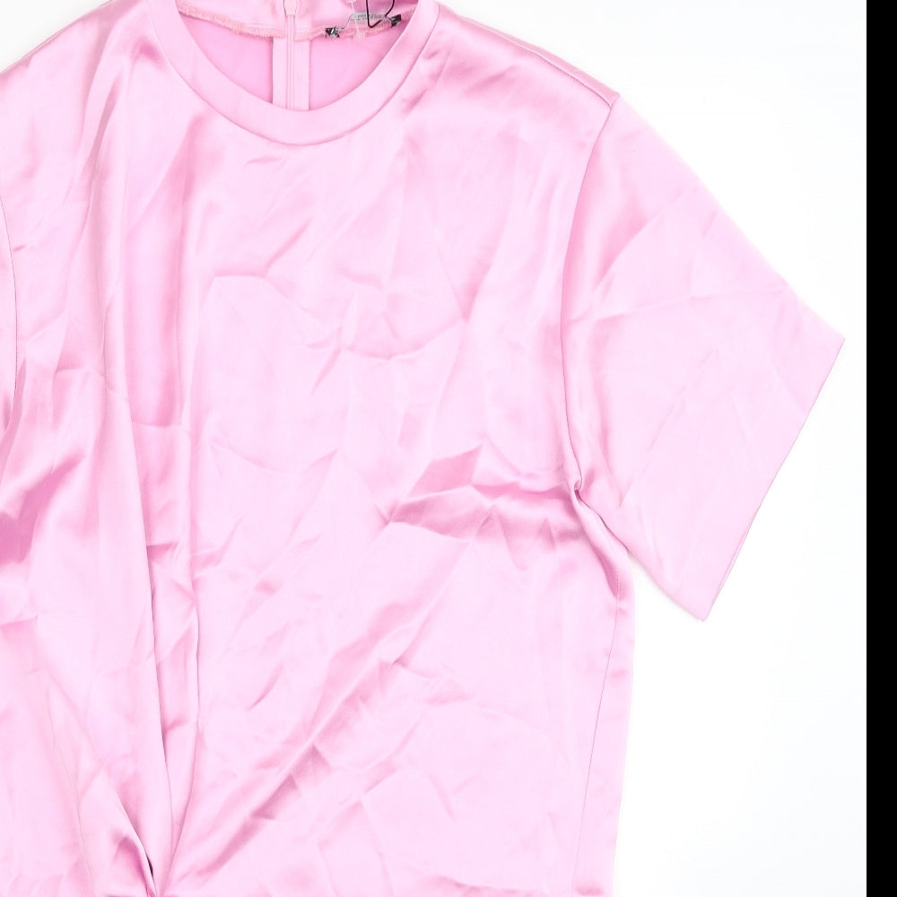 Zara Womens Pink Polyester T-Shirt Dress Size M Round Neck Zip