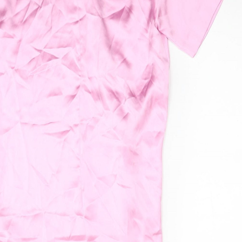 Zara Womens Pink Polyester T-Shirt Dress Size M Round Neck Zip