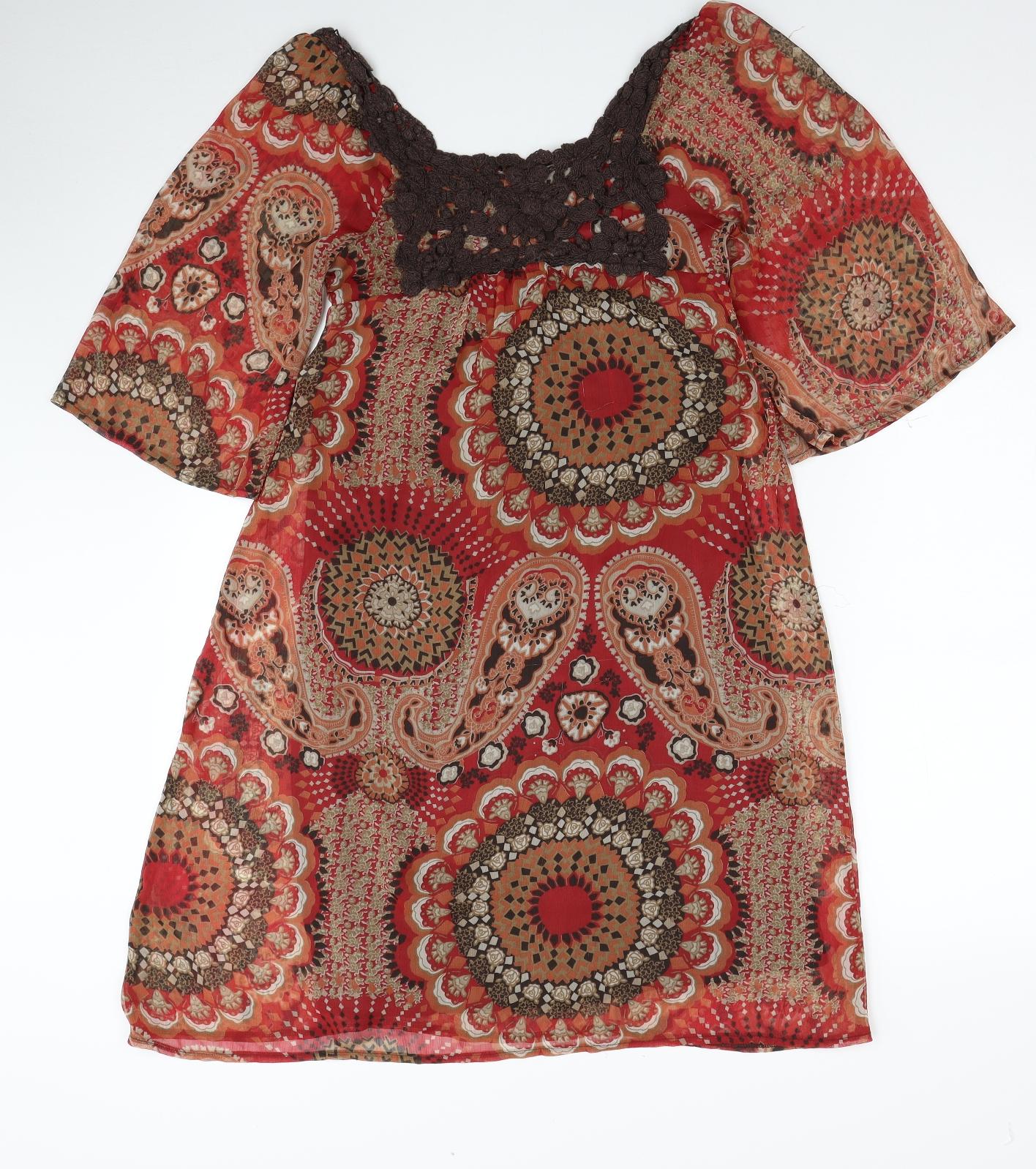 Promod Womens Multicoloured Geometric Polyester A-Line Size 8 Square Neck Pullover