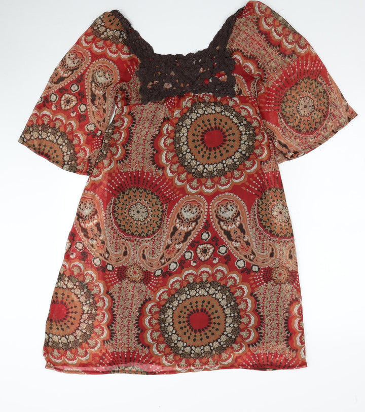 Promod Womens Multicoloured Geometric Polyester A-Line Size 8 Square Neck Pullover
