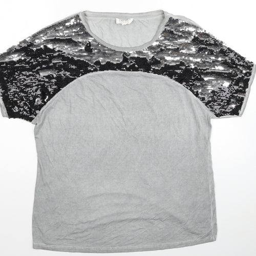 Nine Womens Grey Viscose Basic T-Shirt Size 16 Roll Neck