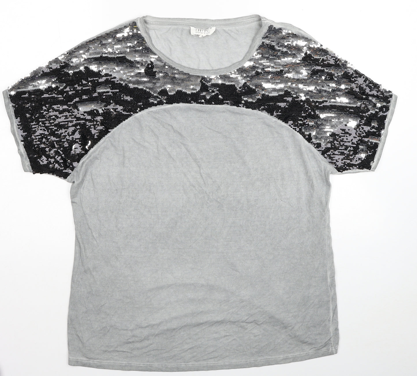 Nine Womens Grey Viscose Basic T-Shirt Size 16 Roll Neck
