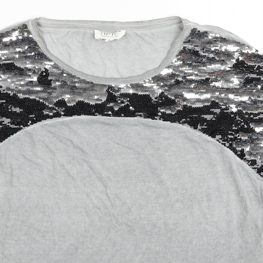 Nine Womens Grey Viscose Basic T-Shirt Size 16 Roll Neck