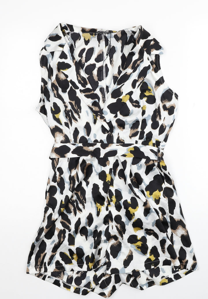 PRETTYLITTLETHING Womens Multicoloured Animal Print Polyester Playsuit One-Piece Size S Pullover