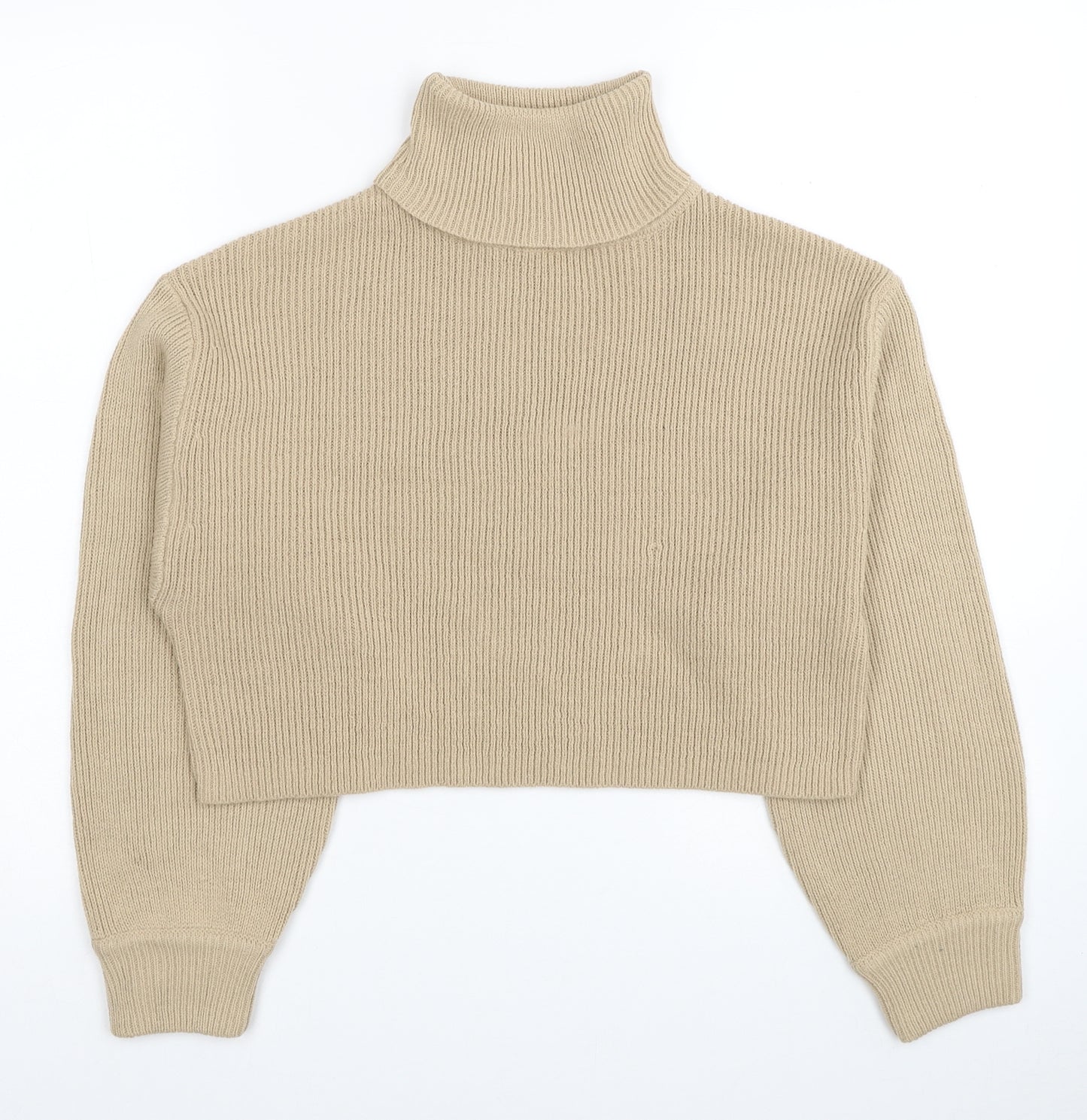 Divided by H&M Womens Beige Roll Neck Acrylic Pullover Jumper Size S - Cropped