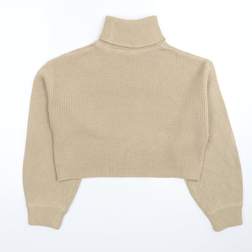 Divided by H&M Womens Beige Roll Neck Acrylic Pullover Jumper Size S - Cropped