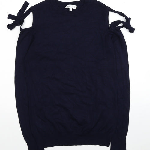 Warehouse Womens Blue Round Neck Viscose Pullover Jumper Size 8 - Cold Shoulder