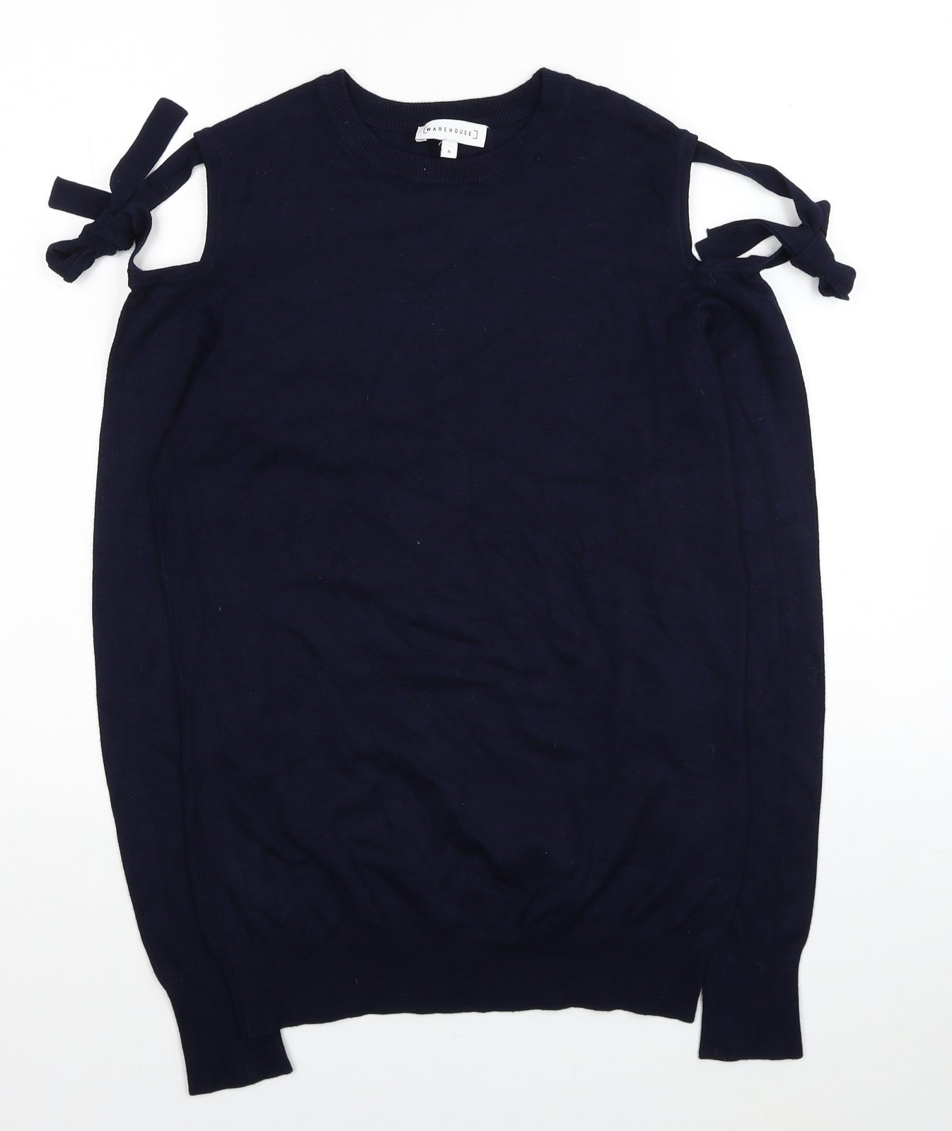 Warehouse Womens Blue Round Neck Viscose Pullover Jumper Size 8 - Cold Shoulder