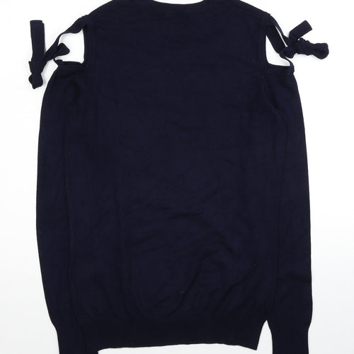 Warehouse Womens Blue Round Neck Viscose Pullover Jumper Size 8 - Cold Shoulder