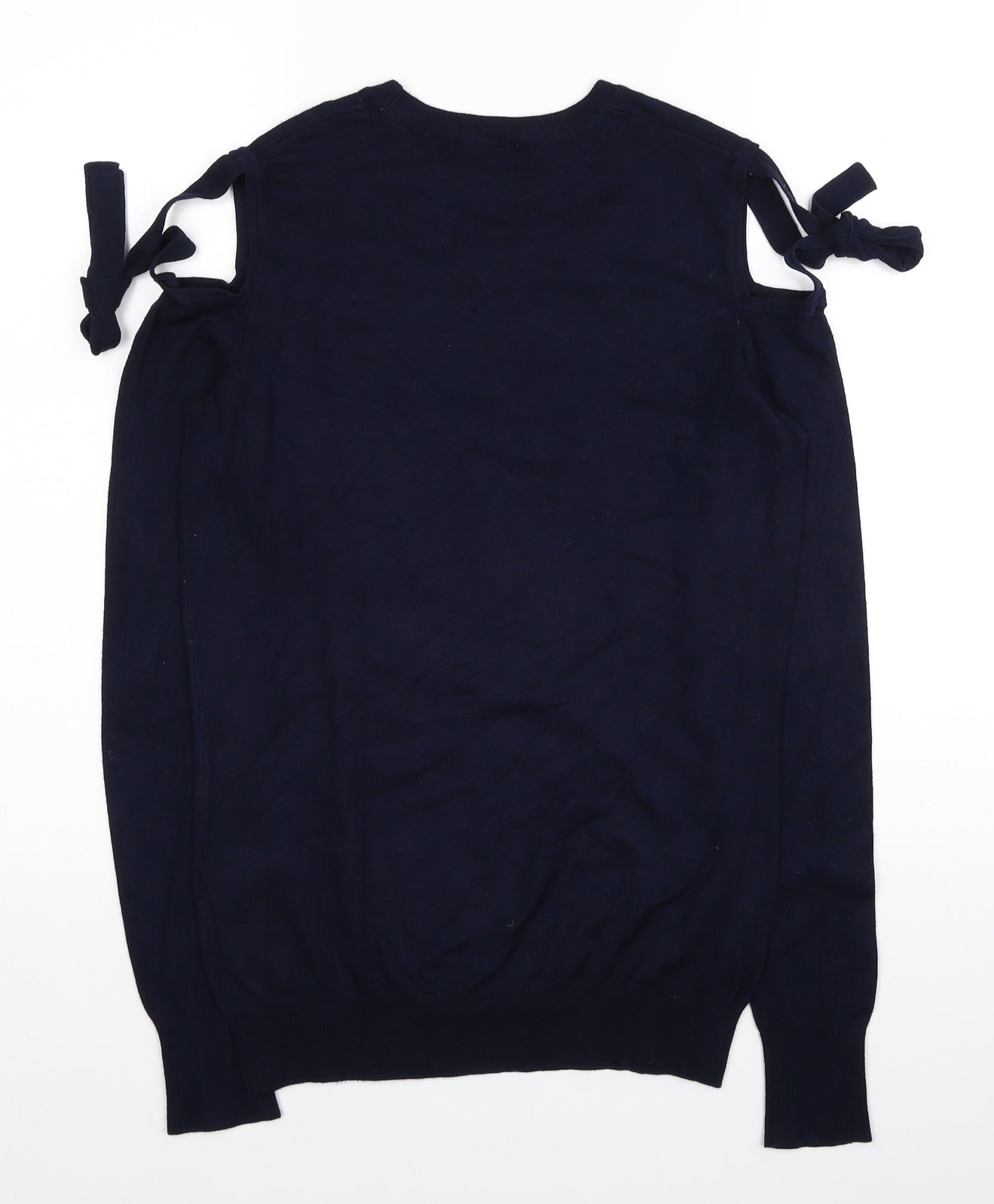 Warehouse Womens Blue Round Neck Viscose Pullover Jumper Size 8 - Cold Shoulder