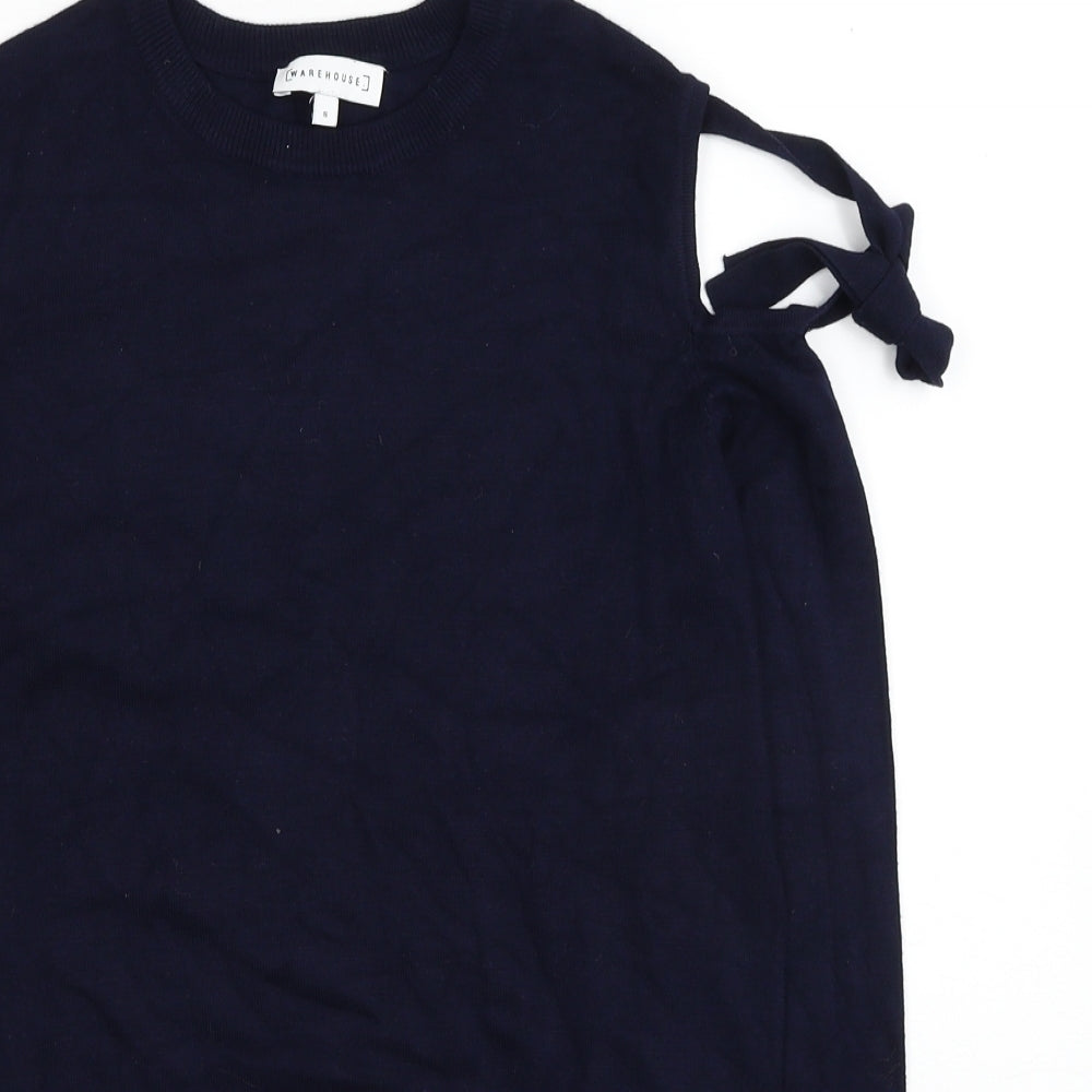Warehouse Womens Blue Round Neck Viscose Pullover Jumper Size 8 - Cold Shoulder