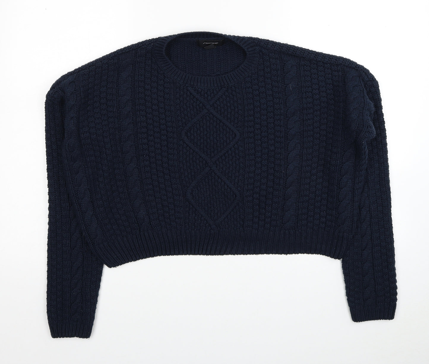 Atmosphere Womens Blue Round Neck Geometric Acrylic Pullover Jumper Size 10 - Size 10-12