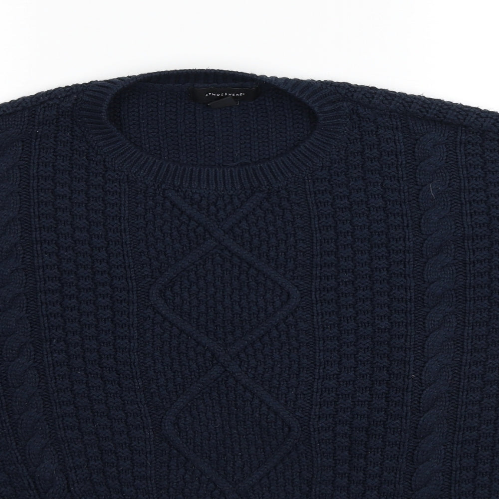 Atmosphere Womens Blue Round Neck Geometric Acrylic Pullover Jumper Size 10 - Size 10-12