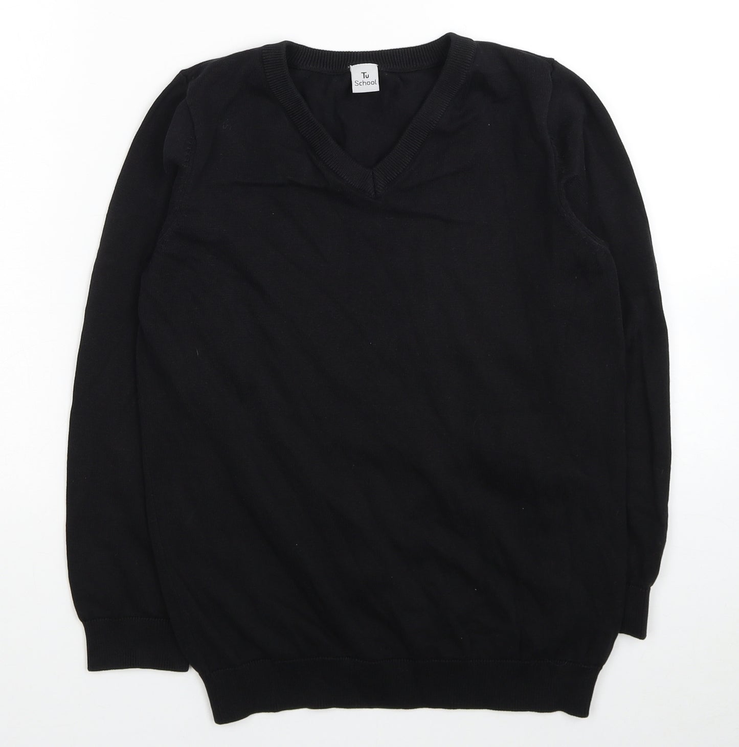 TU Boys Black V-Neck Cotton Pullover Jumper Size 12 Years Pullover