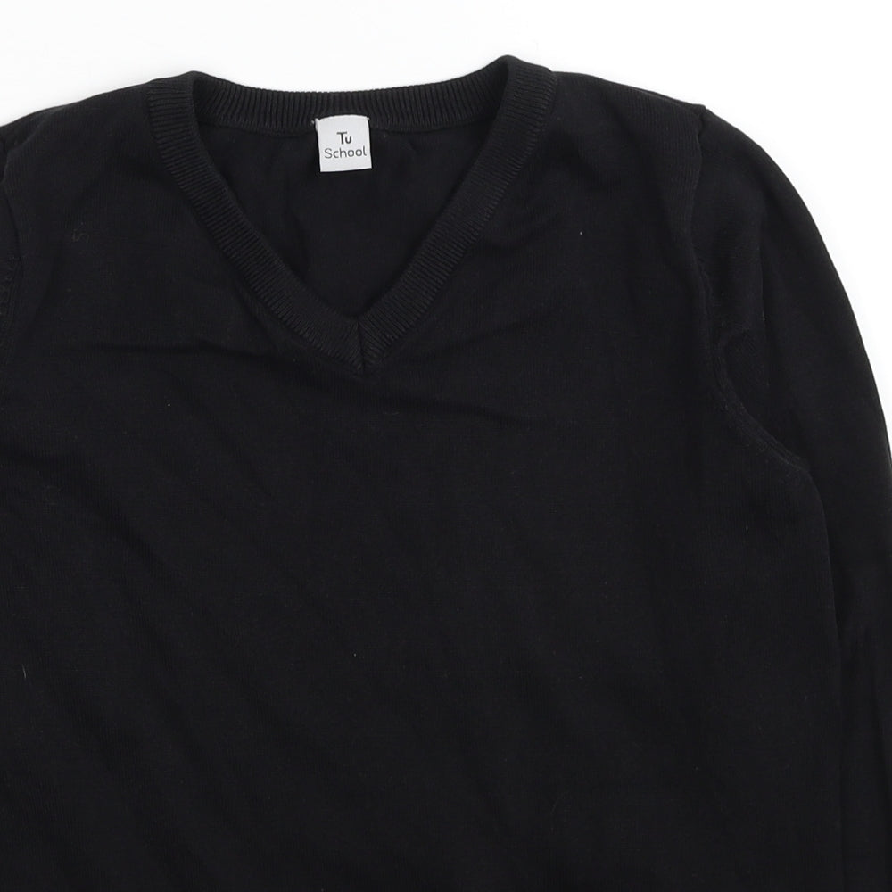 TU Boys Black V-Neck Cotton Pullover Jumper Size 12 Years Pullover