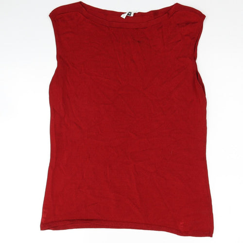 Planet Womens Red Viscose Basic Blouse Size L Round Neck
