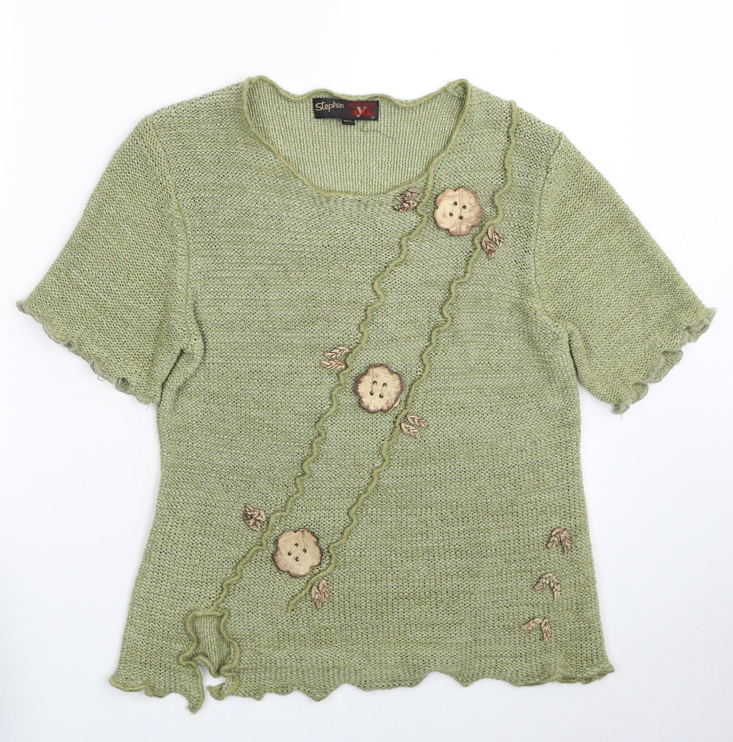 Stephen Y Womens Green Round Neck Fair Isle Acrylic Pullover Jumper Size M - Size M/L