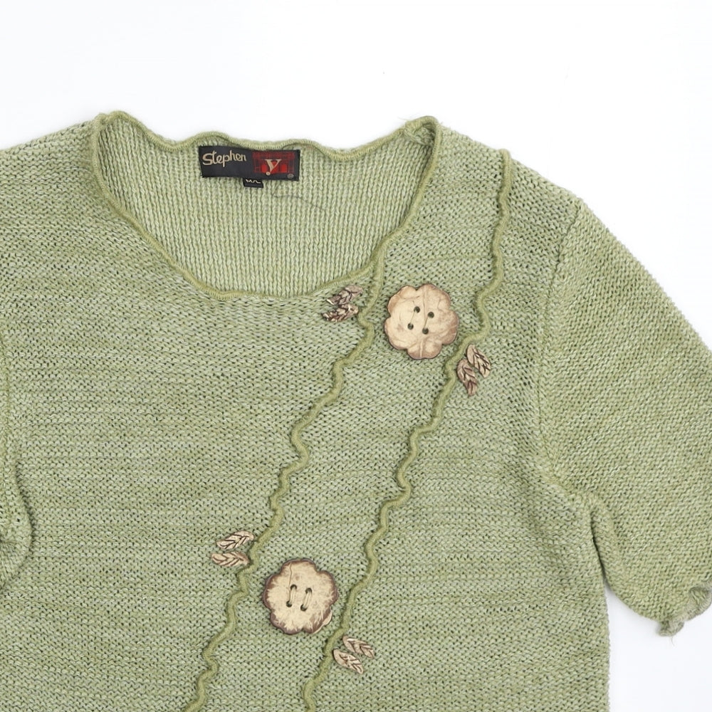 Stephen Y Womens Green Round Neck Fair Isle Acrylic Pullover Jumper Size M - Size M/L