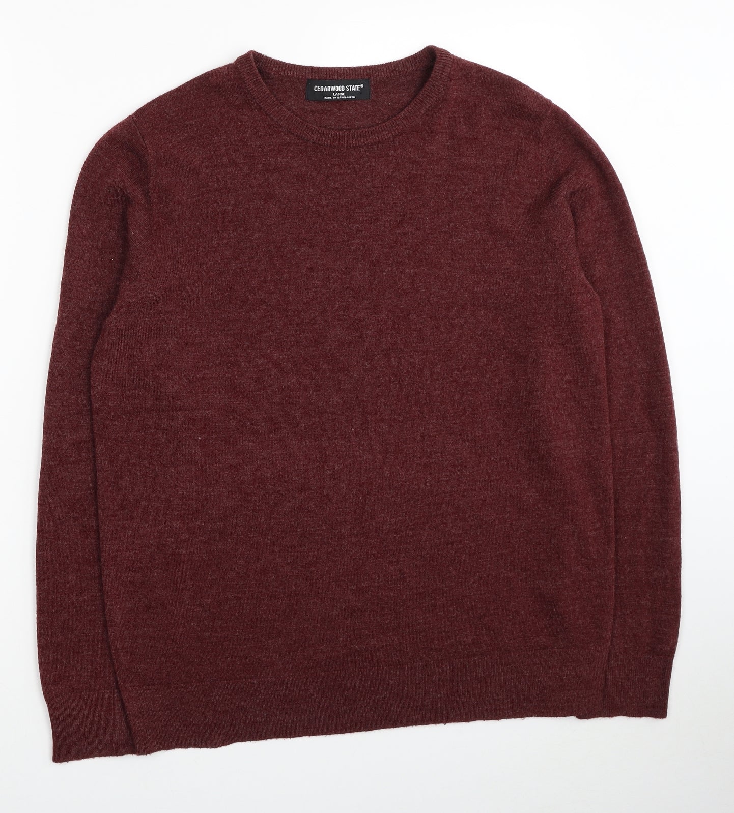 Cedar Wood State Mens Red Round Neck Acrylic Pullover Jumper Size L