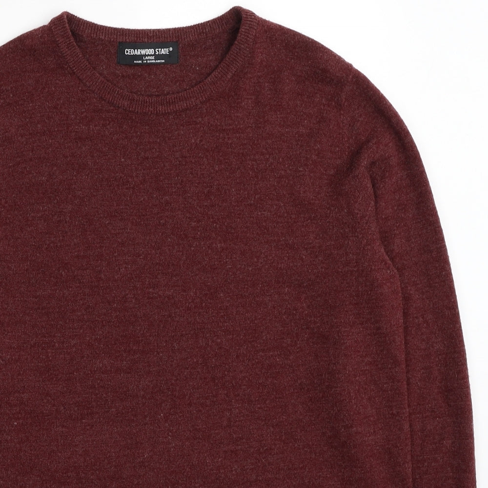 Cedar Wood State Mens Red Round Neck Acrylic Pullover Jumper Size L