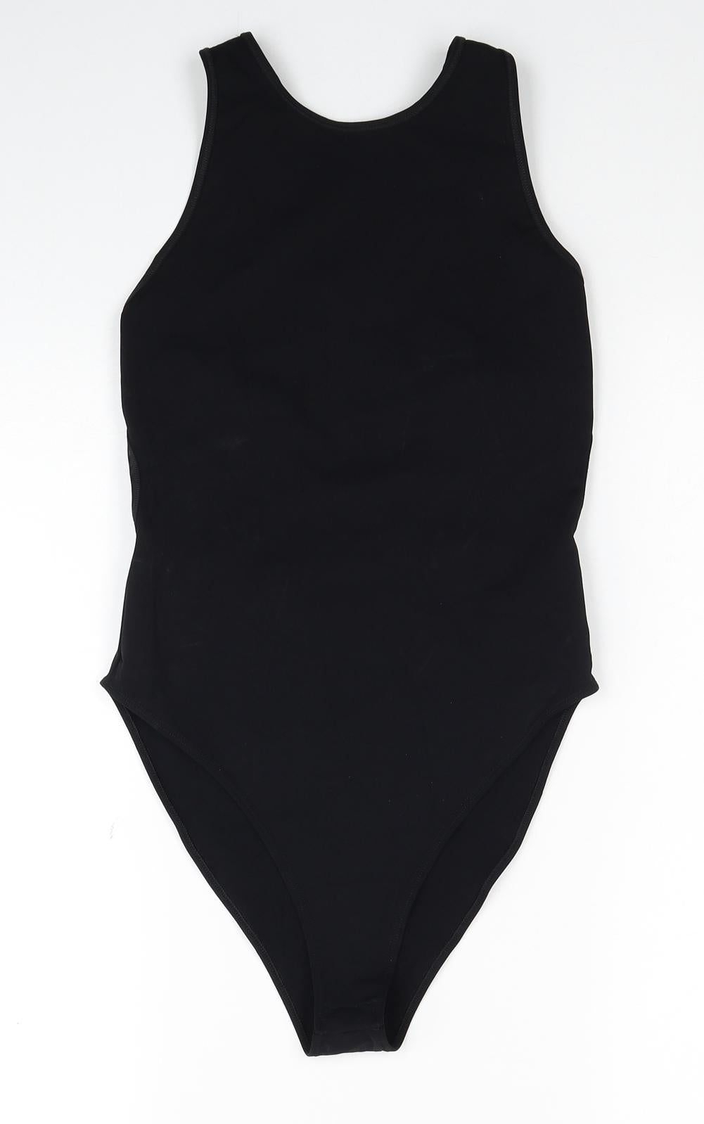 Zara Womens Black Polyamide Bodysuit One-Piece Size M Snap