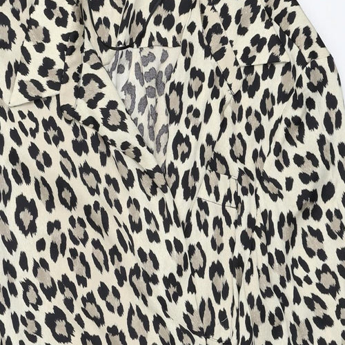 Zara Womens Beige Animal Print Polyester Wrap Dress Size 2XL Collared Tie - Leopard Print