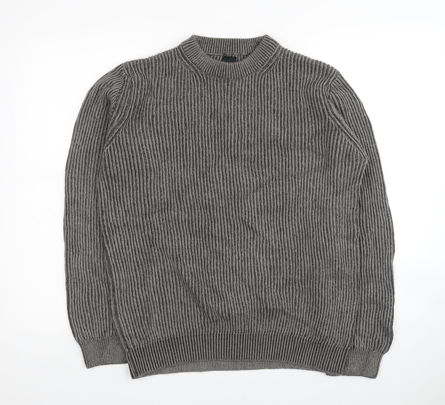 River Island Mens Grey Round Neck Cotton Pullover Jumper Size L - Ribbed