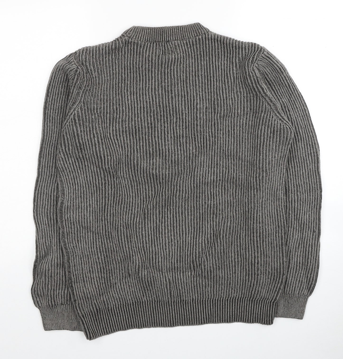 River Island Mens Grey Round Neck Cotton Pullover Jumper Size L - Ribbed
