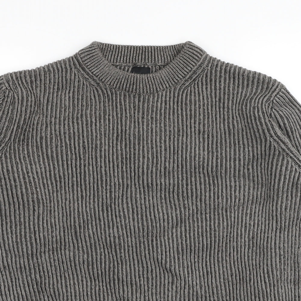 River Island Mens Grey Round Neck Cotton Pullover Jumper Size L - Ribbed
