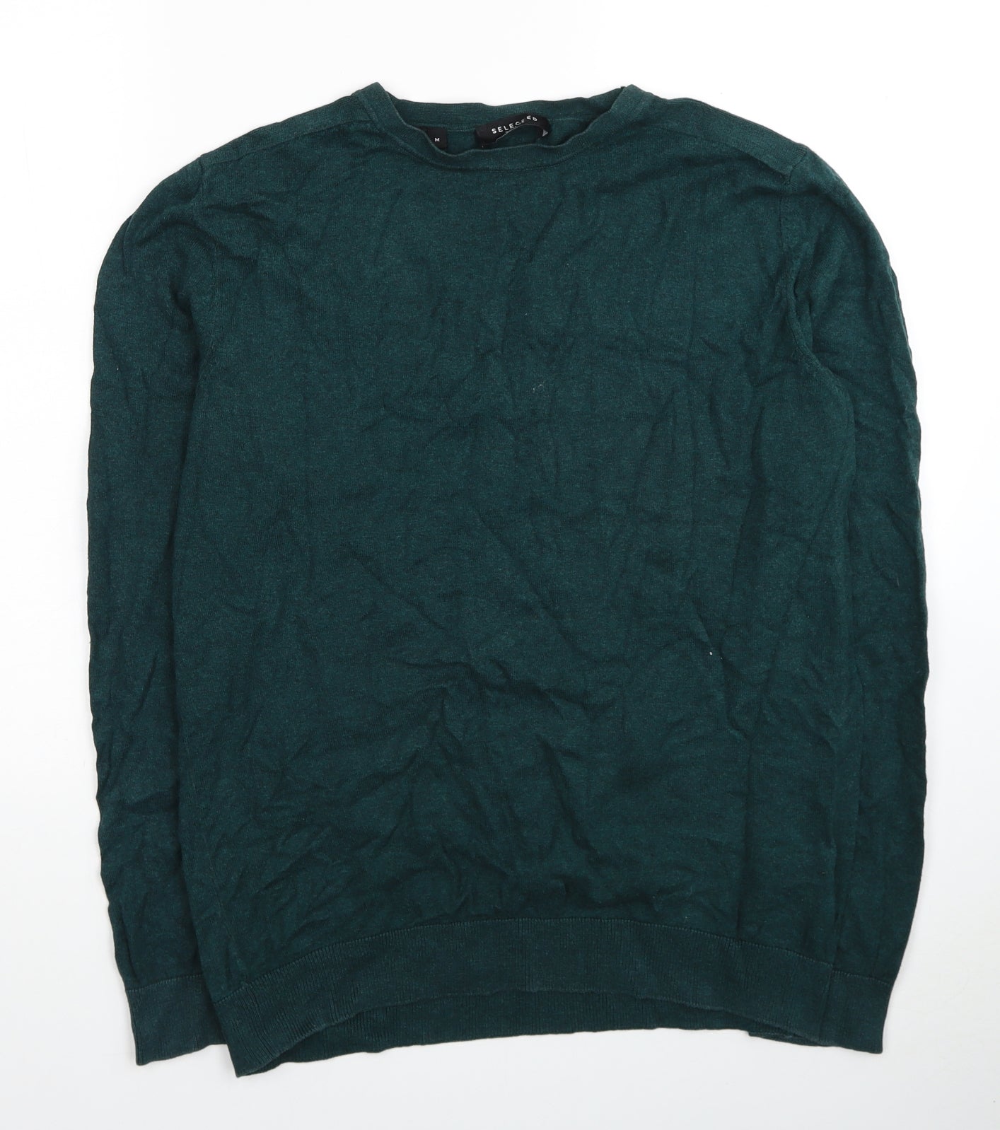 Selected Homme Mens Green Round Neck Cotton Pullover Jumper Size M