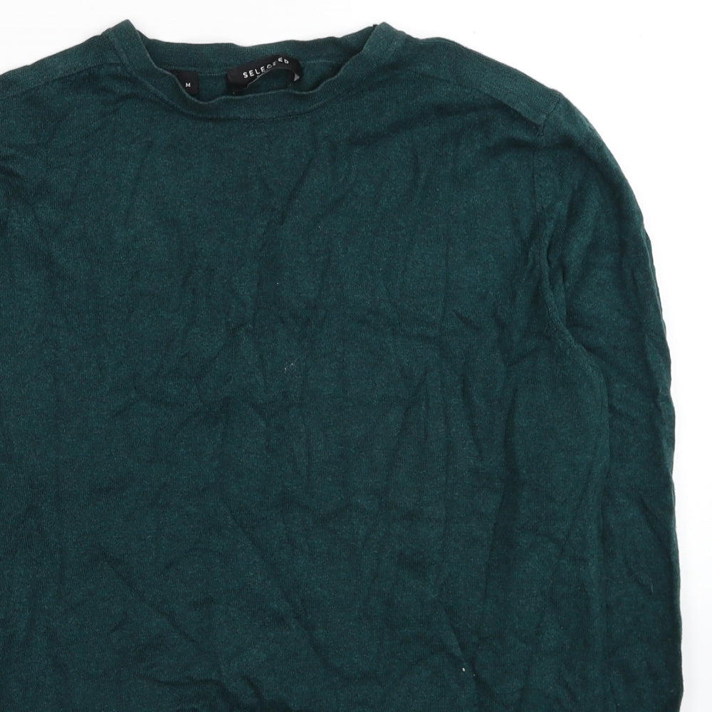 Selected Homme Mens Green Round Neck Cotton Pullover Jumper Size M