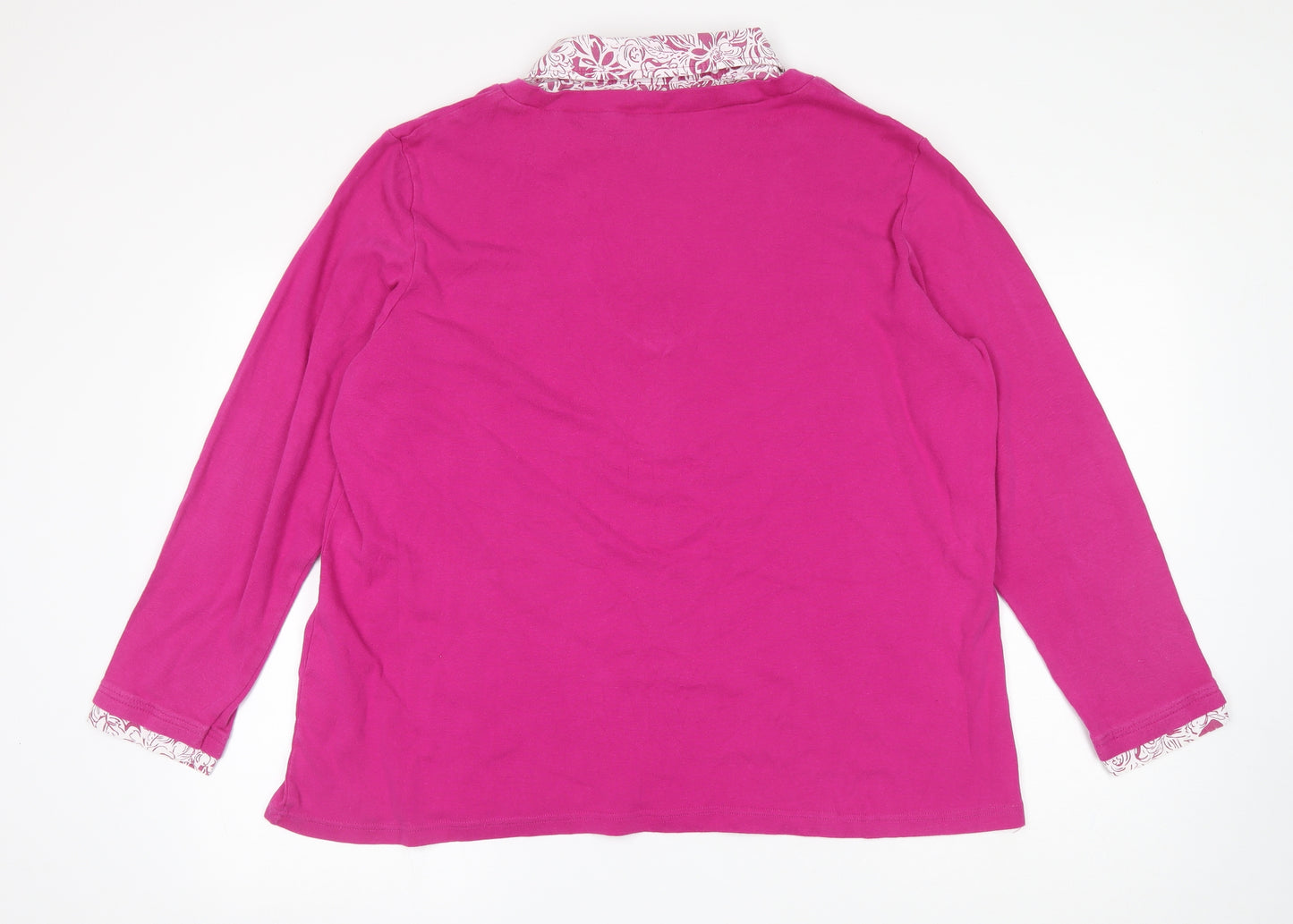 Damart Womens Pink Floral Cotton Basic Blouse Size 2XL Collared
