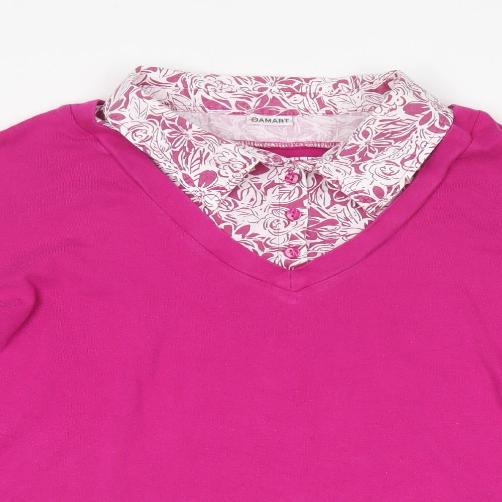 Damart Womens Pink Floral Cotton Basic Blouse Size 2XL Collared